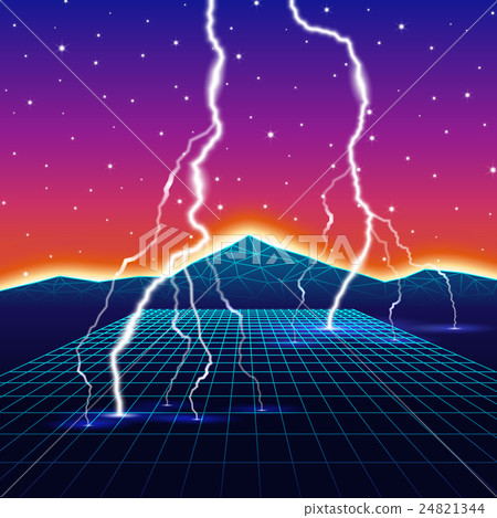 Neon new retro wave computer landscape with Neon new retro wave computer landscape with 24821344