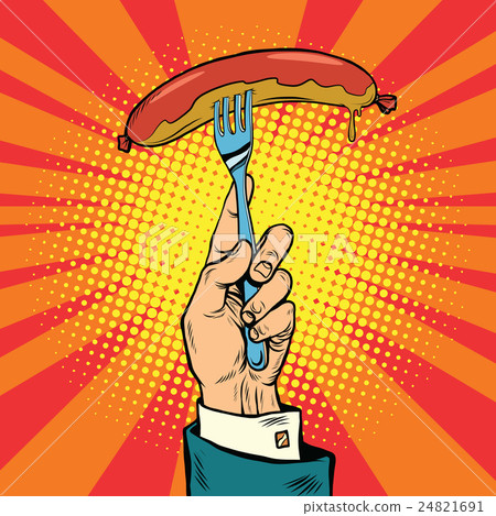 Sausage on a fork, street food Sausage on a fork, street food 24821691