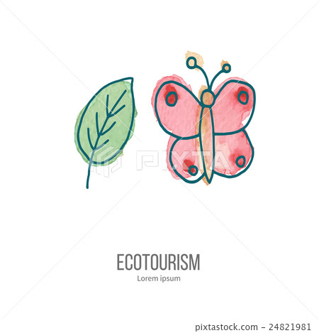 Vector ecotourism doodle on watercolor texture Vector ecotourism doodle on watercolor texture 24821981