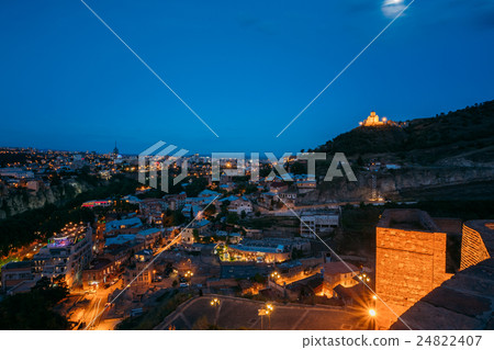 Top View Of Illuminated Tbilisi, Tabor Monastery 24822407