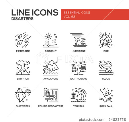 Disasters - line design icons set 24823758