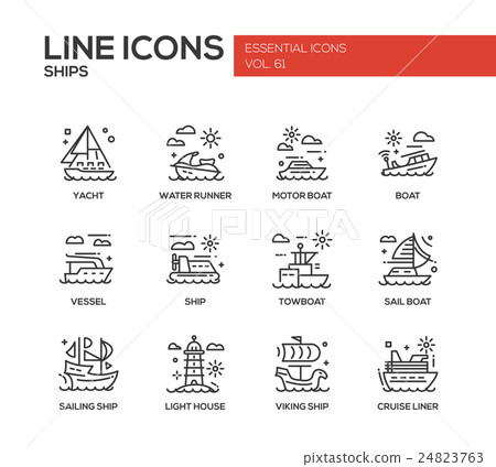 Ships - line design icons set 24823763