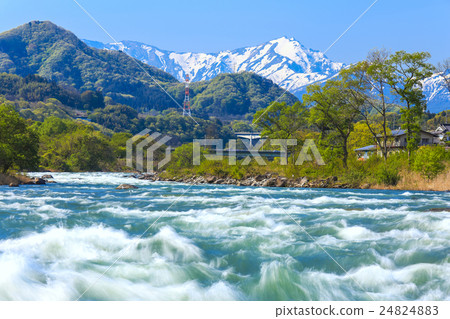 Tanigawa-dake with residual snow and Tone River Tanigawa-dake with residual snow and Tone River 24824883