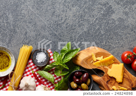 Italian food ingredients on stone background 24824898