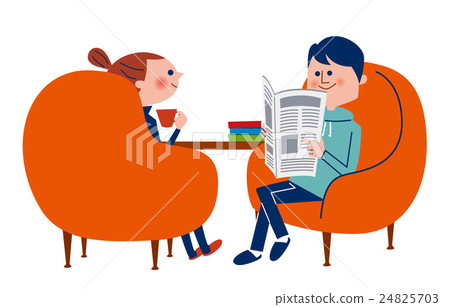 坐在椅子和放鬆的男性和女性夫婦 24825703