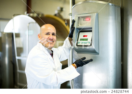 Mature employee working in raw milk sector 24828744