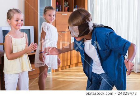 Happy kids playing with blindfold 24829478
