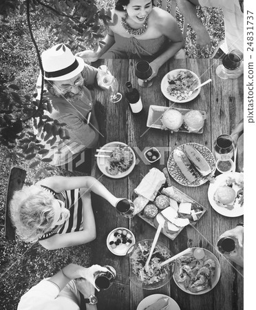 Group Diverse People Dinner Party Outdoors Concept 24831737