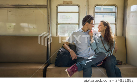 Couple Lover Travel Train Backpacker Concept 24831892