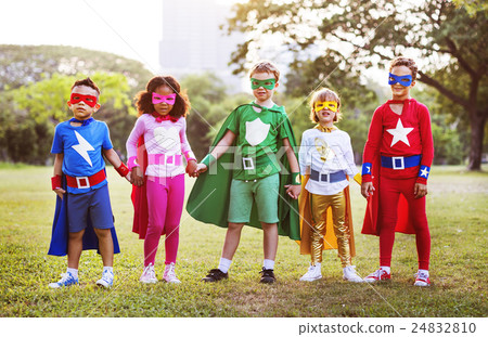 Superheroes Kids Friends Playing Togetherness Fun Concept Superheroes Kids Friends Playing Togetherness Fun Concept 24832810