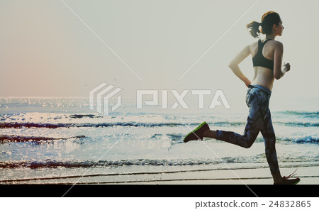Running Exercise Training Healthy Lifestyle Beach Concept 24832865