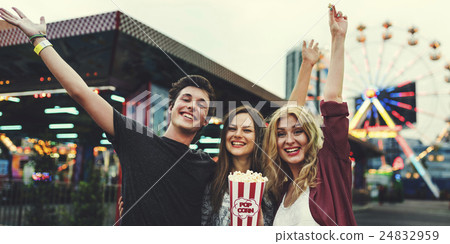 Friends Huddle Happiness Amusement Park Festival Concept 24832959