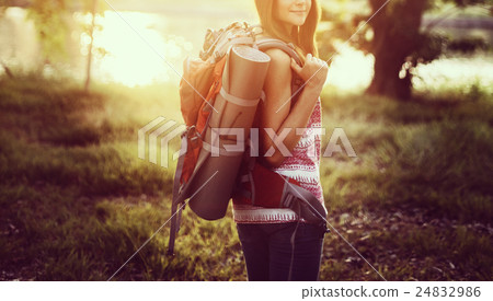 Girl Standing Backpacker Travel Wanderlust Concept Girl Standing Backpacker Travel Wanderlust Concept 24832986