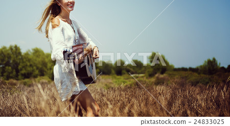 Hippie Woman Playing Music Concept Hippie Woman Playing Music Concept 24833025