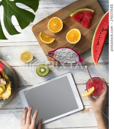 Mockup Copyspace Summer Fruits Digital Tablet Concept 24835688