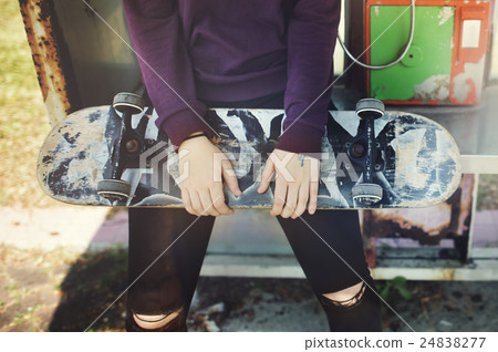 Young Woman Skater Walking Active Concept Young Woman Skater Walking Active Concept 24838277