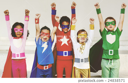 Superheroes Kids Friends Playing Togetherness Fun Concept Superheroes Kids Friends Playing Togetherness Fun Concept 24838571