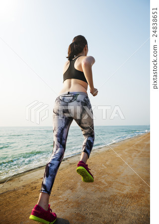 Running Exercise Training Healthy Lifestyle Beach Concept Running Exercise Training Healthy Lifestyle Beach Concept 24838651