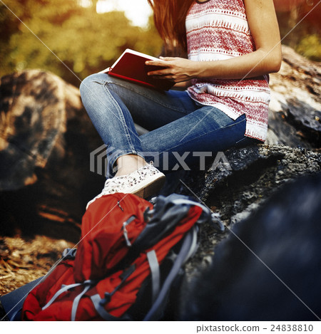Young Hiker Reading Relaxation Concept 24838810