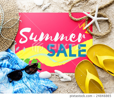 Summer Beach Sandals Words Sunglasses Concept Summer Beach Sandals Words Sunglasses Concept 24848865