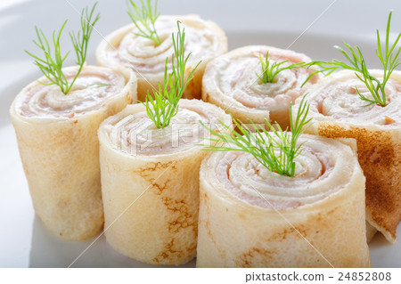 Pancakes with meat - a hearty lunch and dinne 24852808