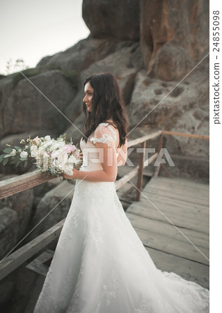Beautiful bride posing near rocks with perfect Beautiful bride posing near rocks with perfect 24855098
