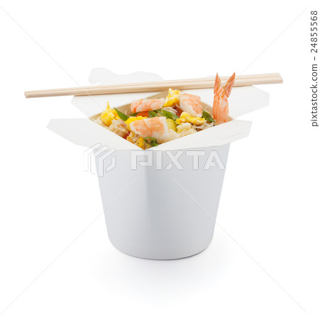 shrimp teriyaki with japanese rice in box isolated 24855568