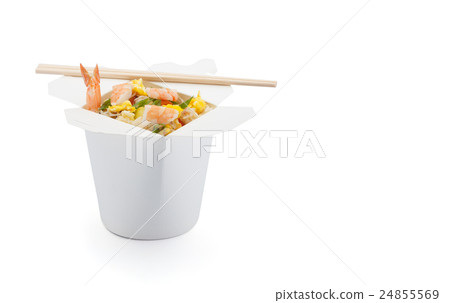shrimp teriyaki with japanese rice in box isolated 24855569