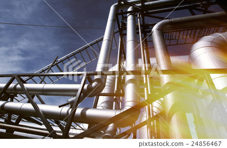 Steel pipelines and valves against blue sky 24856467