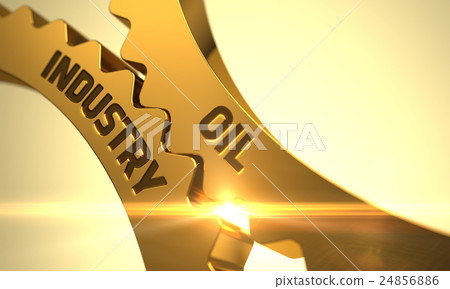 Golden Gears with Oil Industry Concept. 3D. 24856886