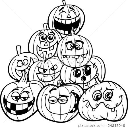 halloween pumpkins coloring page Stock Illustration