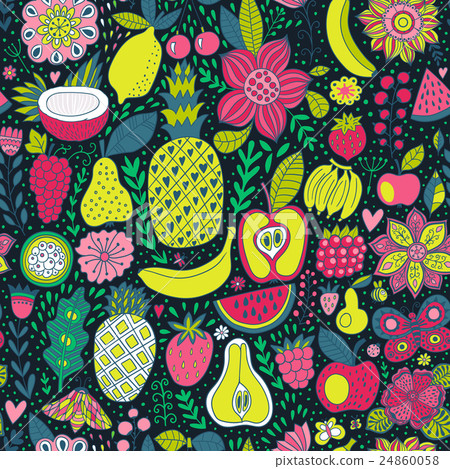 Fruit doodles seamless vector pattern. Hand drawn - Stock Illustration ...