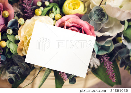 delicate floral bouquet with blank card for text delicate floral bouquet with blank card for text 24861086