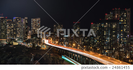 Glowing light streaks along Gardiner Expressway. 24861455