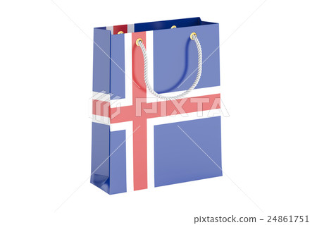 Shopping bag with Icelandic flag, 3D rendering 24861751