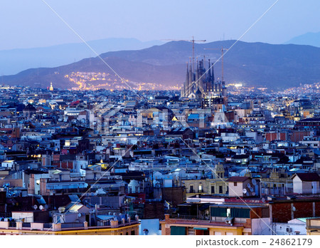 Barcelona in sunset time, Spain 24862179