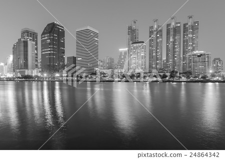Office building with water reflection Office building with water reflection 24864342