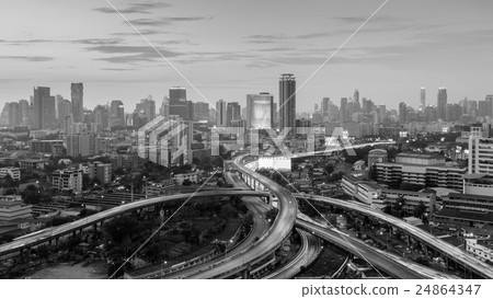 Intersection highway with city downtown Intersection highway with city downtown 24864347