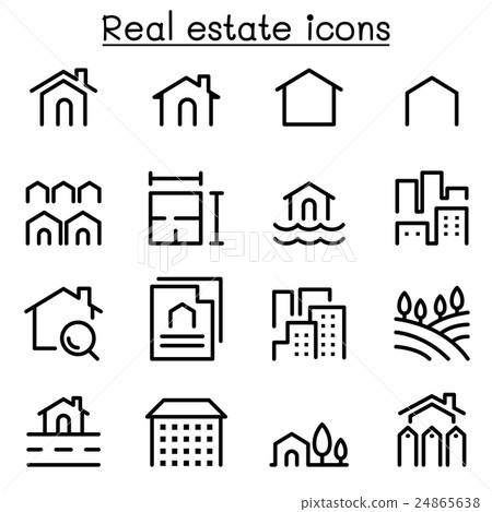 Real estate icon set in thin line style - Stock Illustration [24865638 ...
