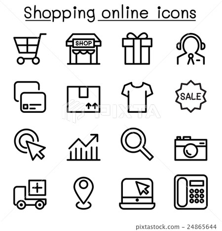 Shopping online icon set in thin line style - Stock Illustration ...