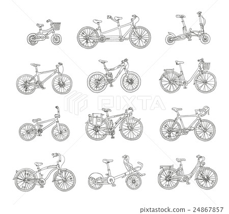 Big hand drawn set of different bicycles. Big hand drawn set of different bicycles. 24867857