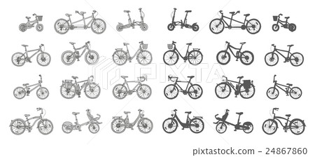 Big hand drawn set of different bicycles.  24867860