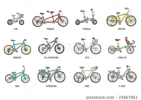 Big hand drawn set of different bicycles. Big hand drawn set of different bicycles. 24867861