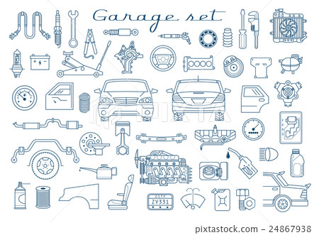 Garage. Vector car parts set outline details. Garage. Vector car parts set outline details. 24867938