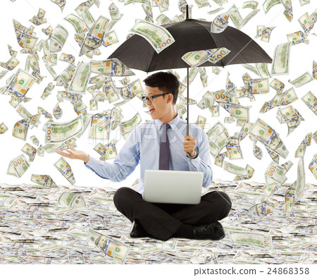 business man holding a umbrella with dollar rain business man holding a umbrella with dollar rain 24868358