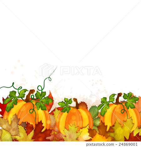 Autumn background with pumpkin and colorful leaves - Stock Illustration ...