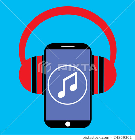 smartphone and headphones with music player app - Stock Illustration ...