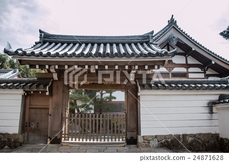 japanese old style door and pot of tree. 24871628