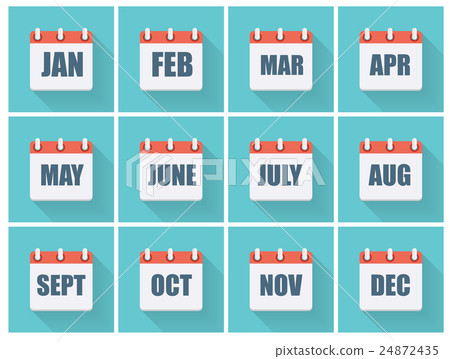 Month Dates Flat Icon Set with Long Shadow. Vector - Stock Illustration ...