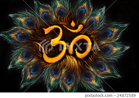 sacred aum sanskrit symbol in circle of peacock sacred aum sanskrit symbol in circle of peacock 24872589